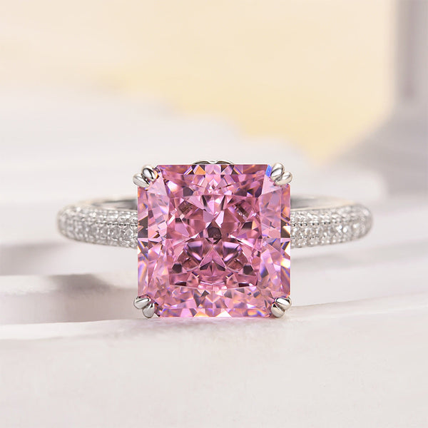 Louily Captivating Pink Stone Radiant Cut Engagement Ring