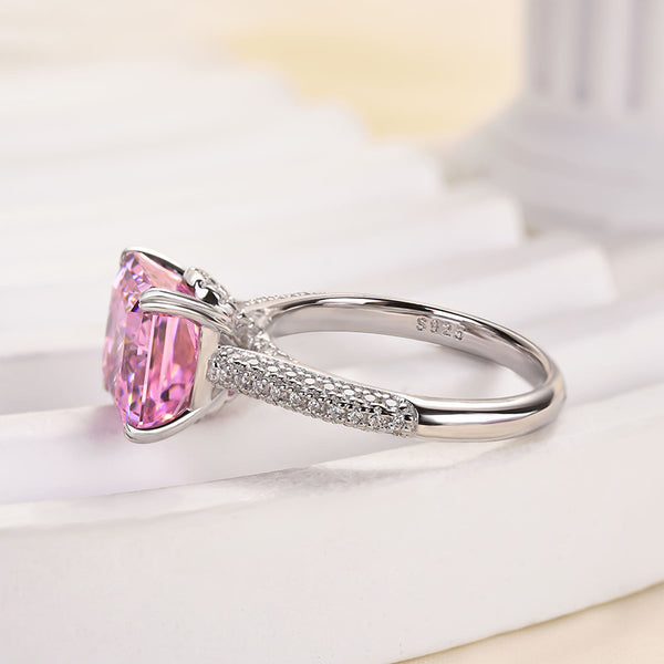 Louily Captivating Pink Stone Radiant Cut Engagement Ring