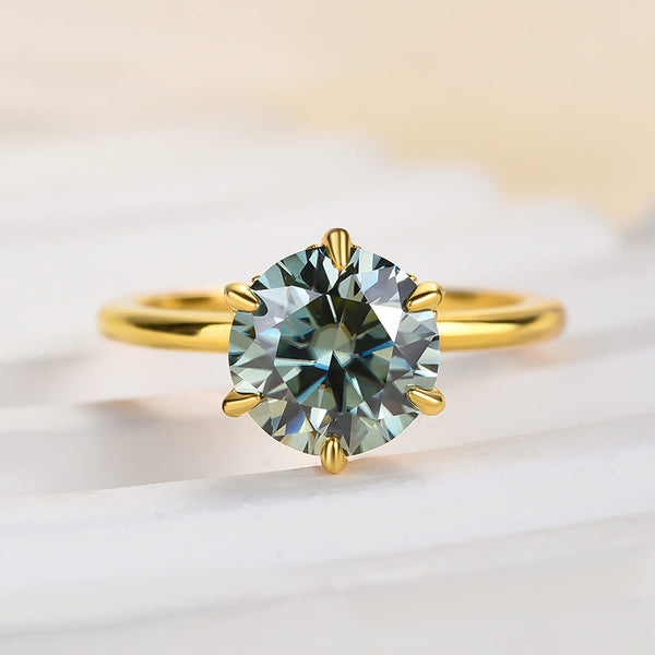 Louily Moissanite Classic Round Cut Paraiba Tourmaline Engagement Ring