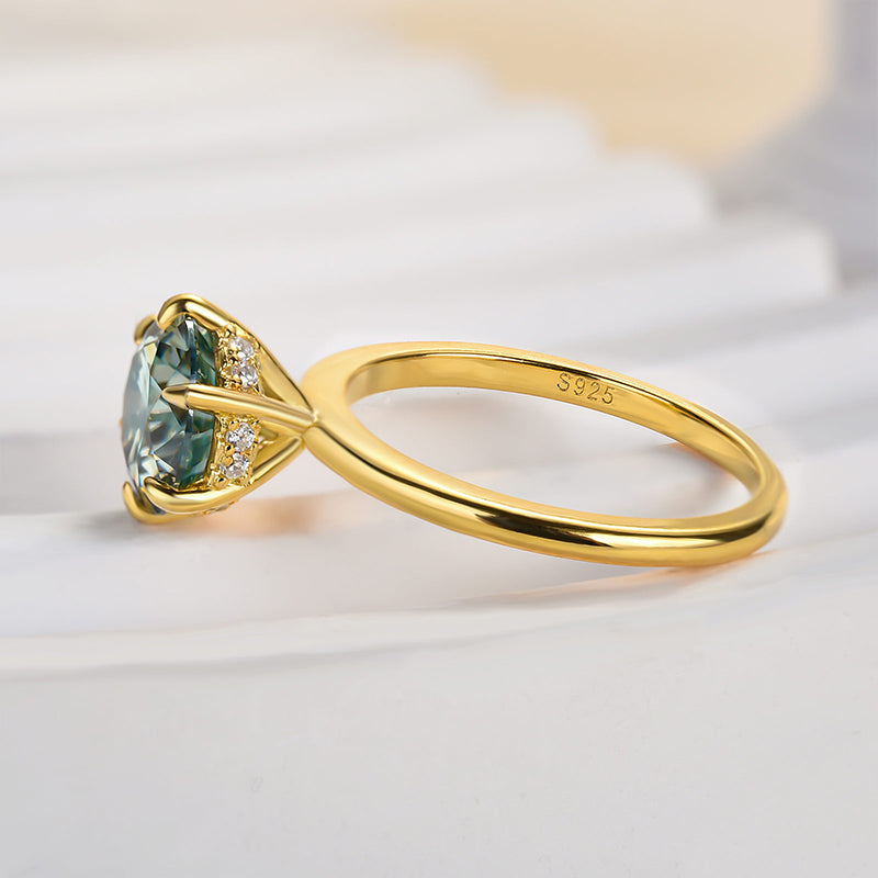 Louily Moissanite Classic Round Cut Paraiba Tourmaline Engagement Ring - louilyjewelry
