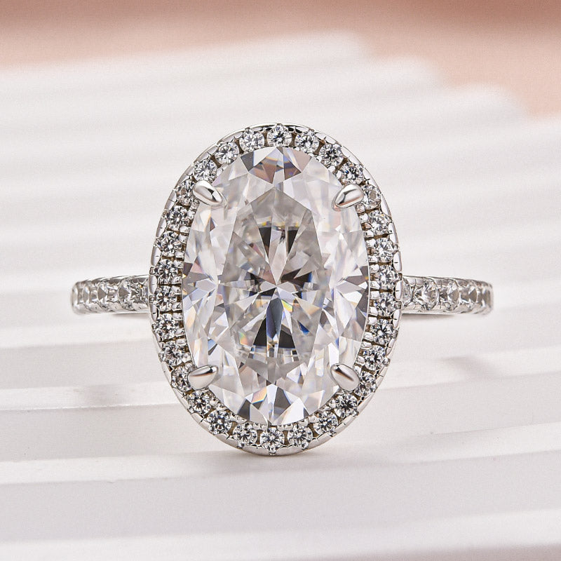 Louily Exquisite Moissanite 4.0 Carat Halo Oval Cut Engagement Ring In Sterling Silver - louilyjewelry