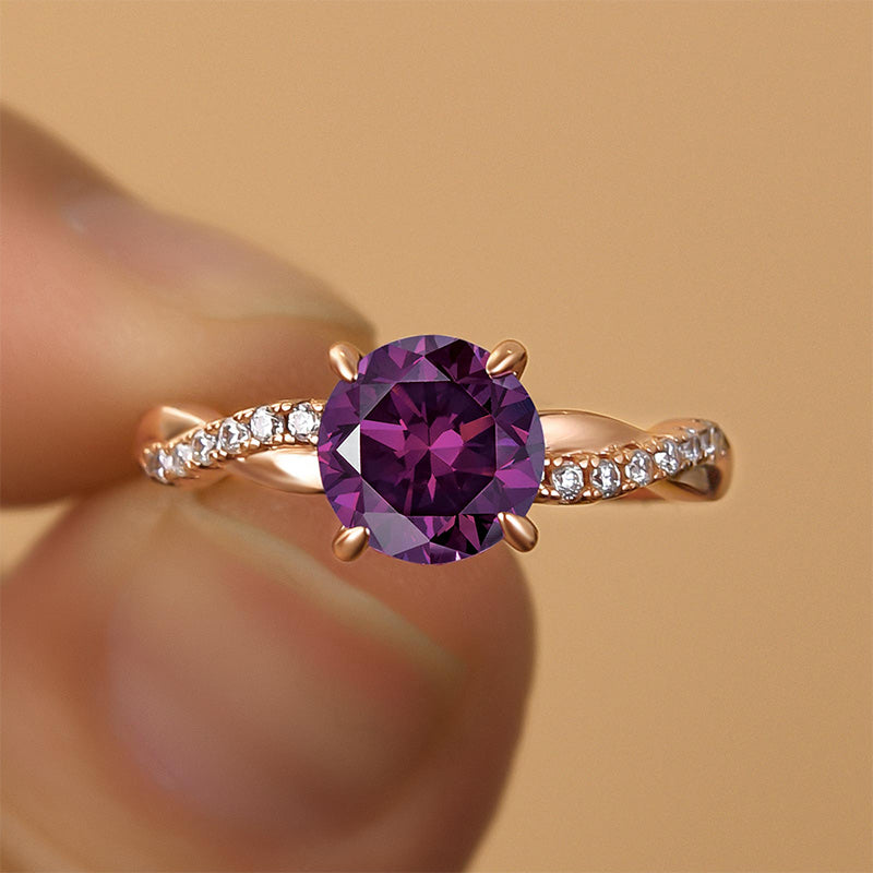 Louily Rose Gold Twist Round Cut Amethyst Purple Promise Ring For Her - louilyjewelry