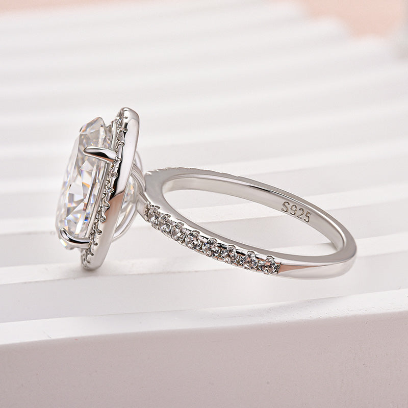Louily Exquisite Moissanite 4.0 Carat Halo Oval Cut Engagement Ring In Sterling Silver - louilyjewelry