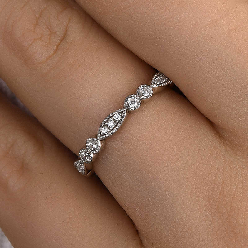 Louily Art Deco White Gold Full Eternity Thin Wedding Band For Women - louilyjewelry