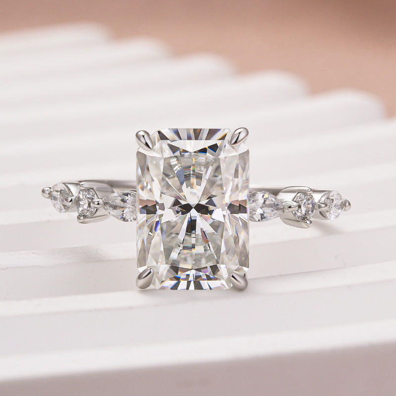 Louily Moissanite 3.5 Carat Radiant Cut Engagement Ring In Sterling Silver - louilyjewelry