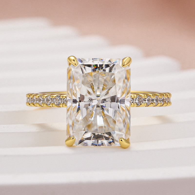 Louily Enchanting Moissanite 4.5 Carat Yellow Gold Radiant Cut Engagement Ring - louilyjewelry