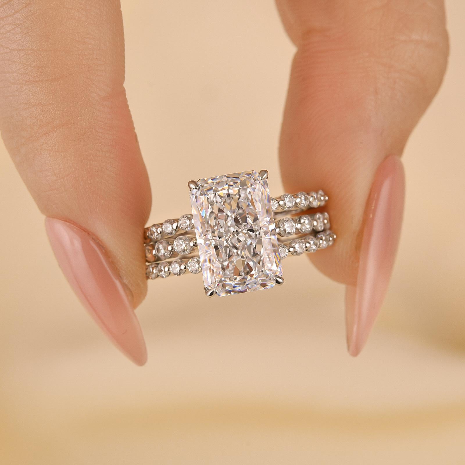 5.0Ct Radiant Cut Insert Wedding Ring Set With Jacket Wedding Band