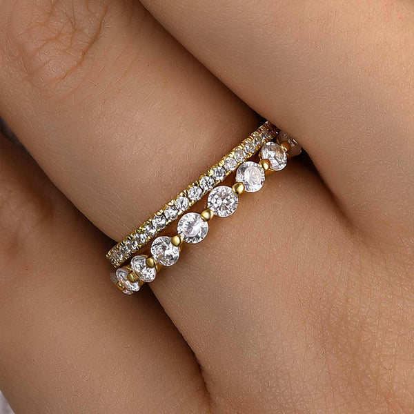 Louily Yellow Gold Women's Stackable Wedding Band Set In Sterling Silver