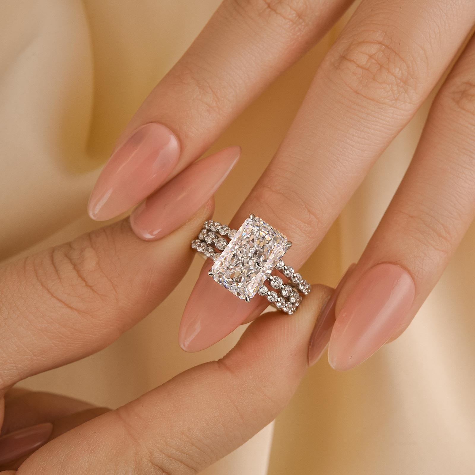 5.0Ct Radiant Cut Insert Wedding Ring Set With Jacket Wedding Band