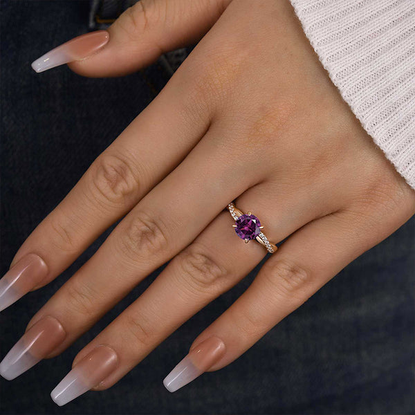 Louily Rose Gold Twist Round Cut Amethyst Purple Promise Ring For Her
