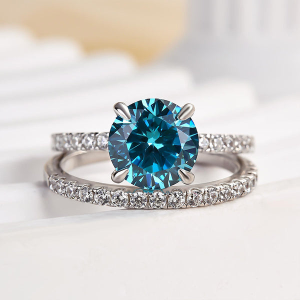 Louily Elegant Light Aquamarine Blue Round Cut Wedding Set