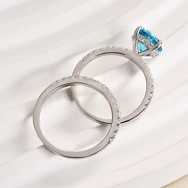 Louily Elegant Light Aquamarine Blue Round Cut Wedding Set