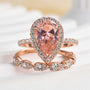 Louily Rose Gold Halo Pear Cut Synthetic Morganite Wedding Set - louilyjewelry