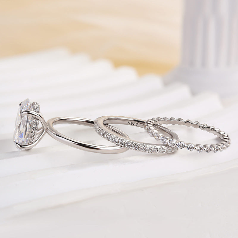 Louily Oval Cut Yellow Gold Women's Wedding Ring Set In Sterling Silver - louilyjewelry