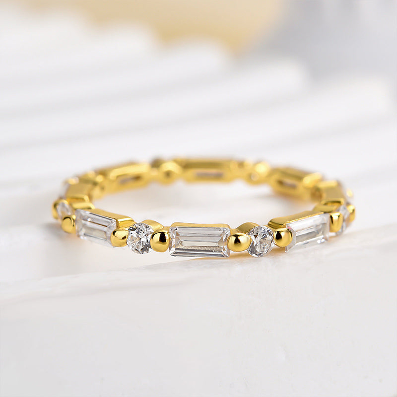 Louily Fashion Yellow Gold Emerald & Round Cut Diamond Wedding Band In Sterling Silver - louilyjewelry