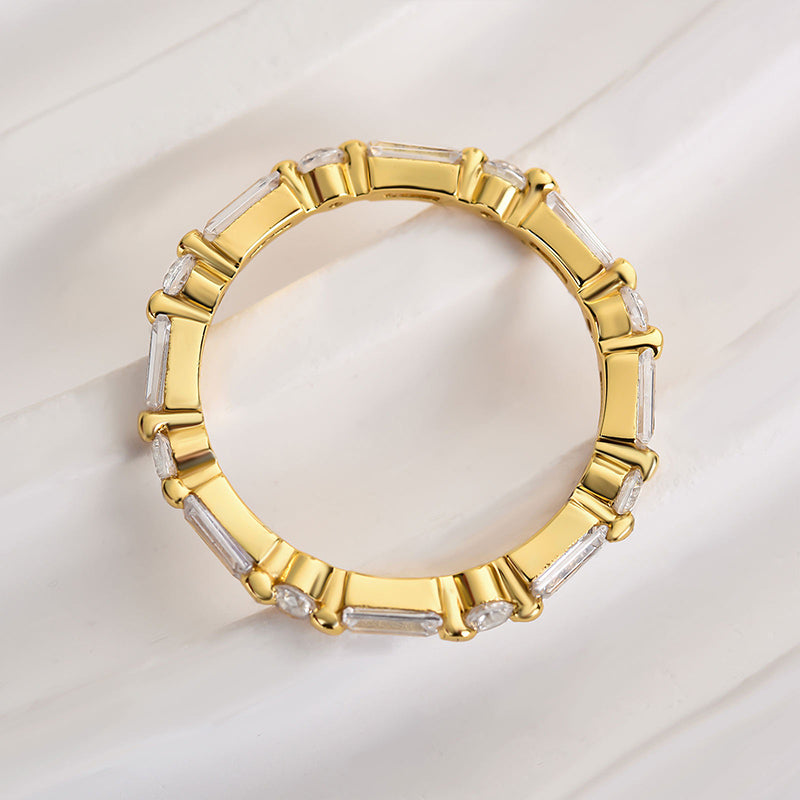 Louily Fashion Yellow Gold Emerald & Round Cut Diamond Wedding Band In Sterling Silver - louilyjewelry