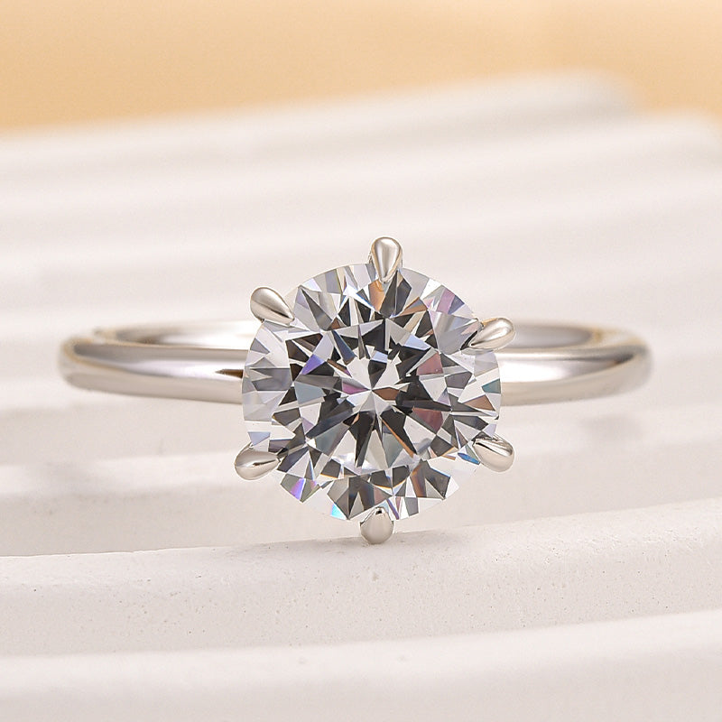 Louily Classic Round Cut Solitaire Engagement Ring In Sterling Silver - louilyjewelry