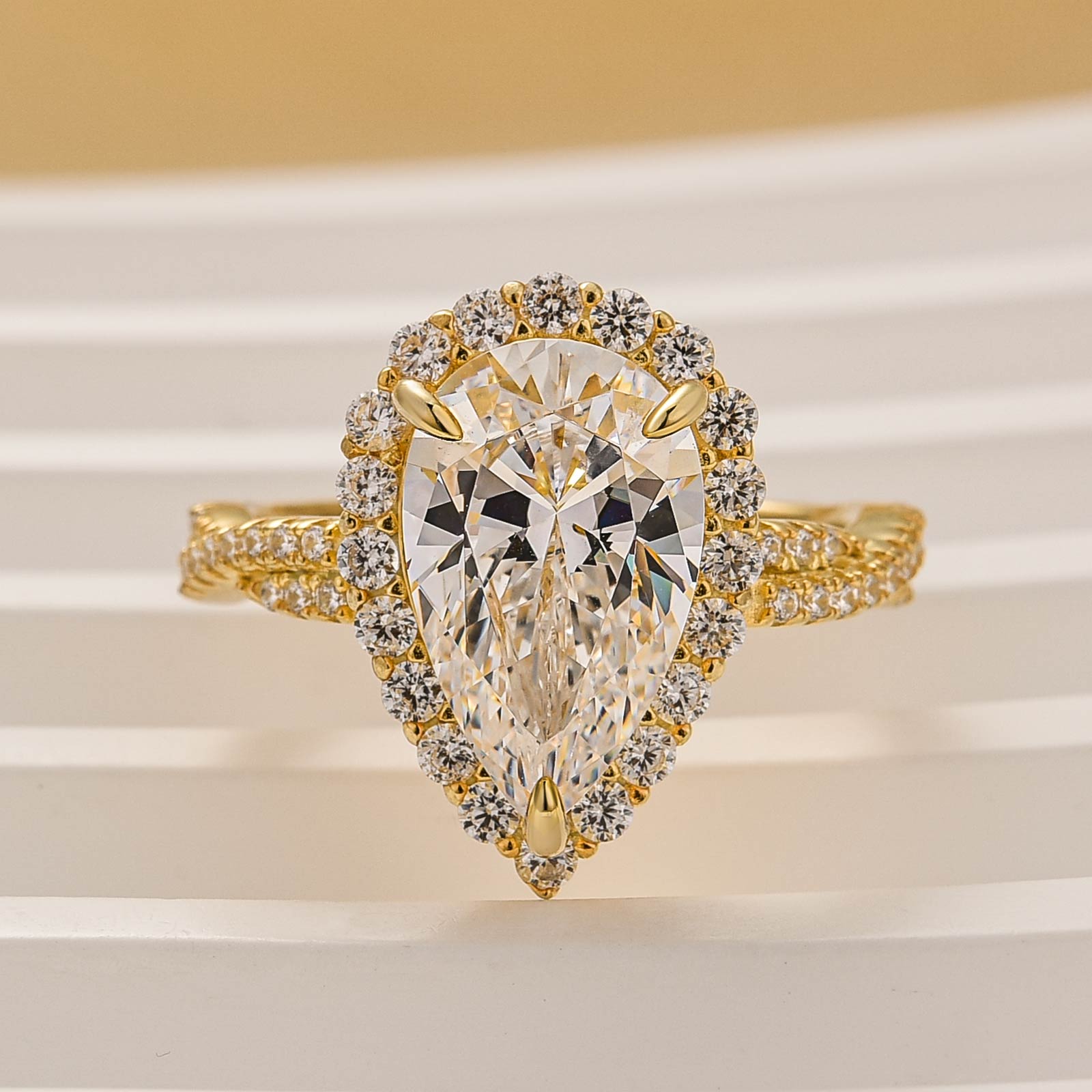 4.0Ct Pear Cut Twist Halo Engagement Ring In Sterling Silver