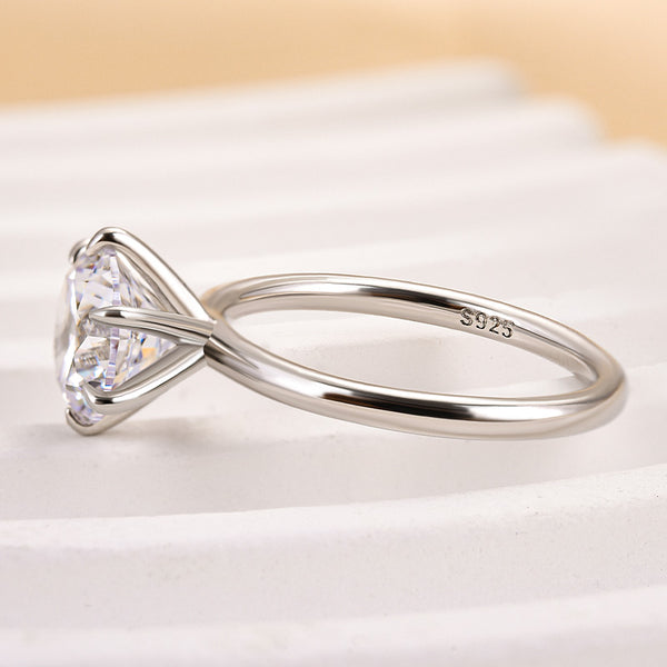 Louily Classic Round Cut Solitaire Engagement Ring In Sterling Silver