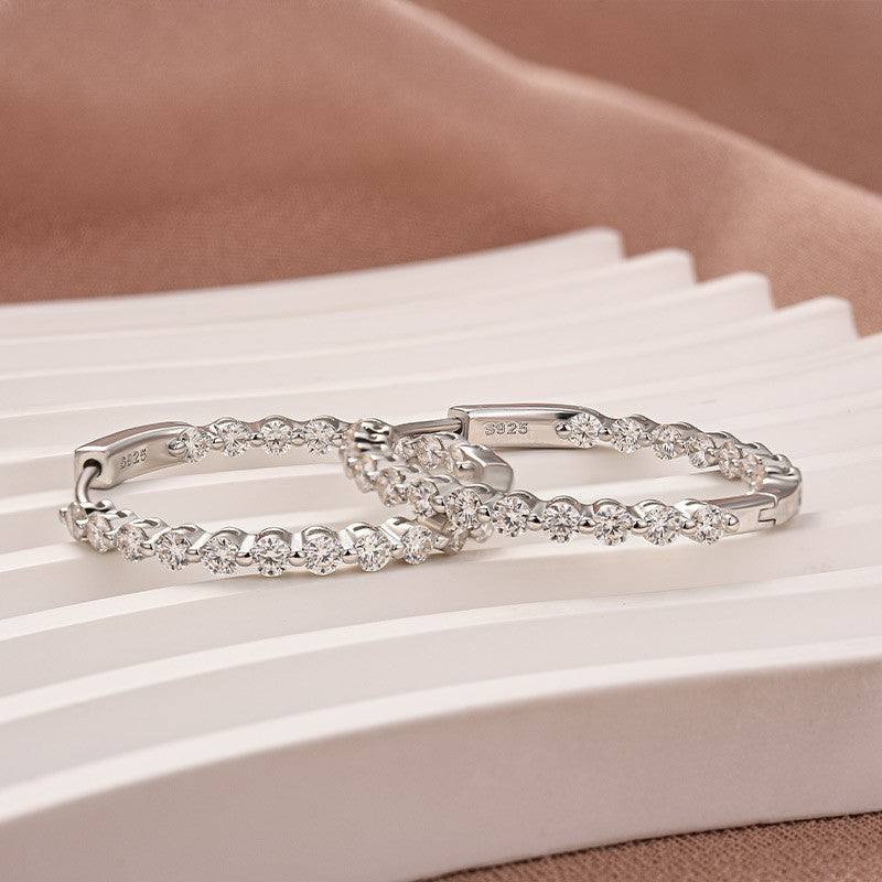 Moissanite 1.0Ct Sparkle Round Cut Women's Hoop Earrings In Sterling Silver