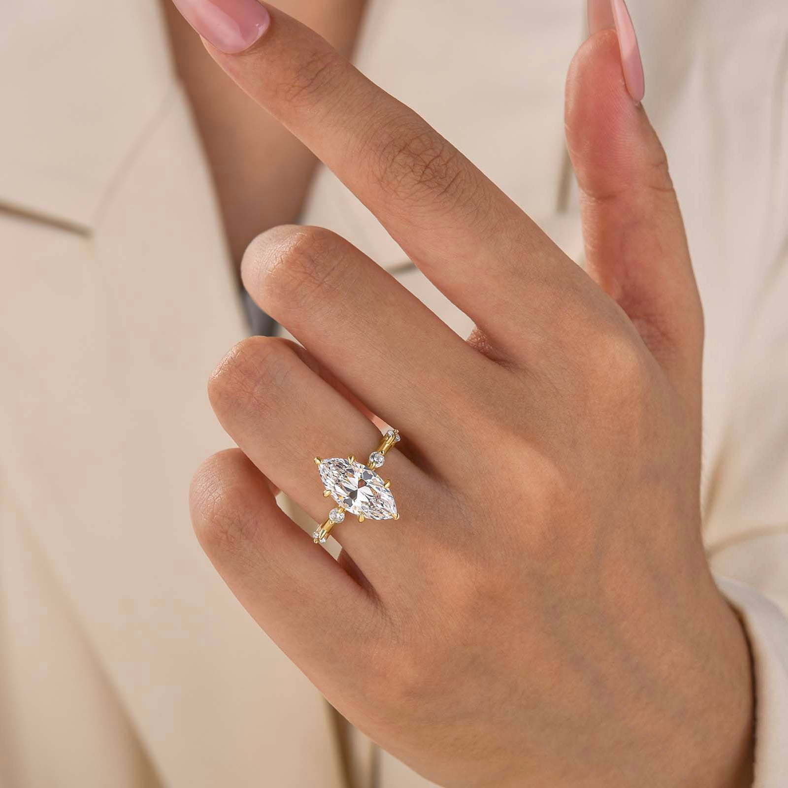 Delicate 3.0Ct Marquise Cut Daily Wearable Engagement Ring in 18K Yellow Gold Sterling Silver