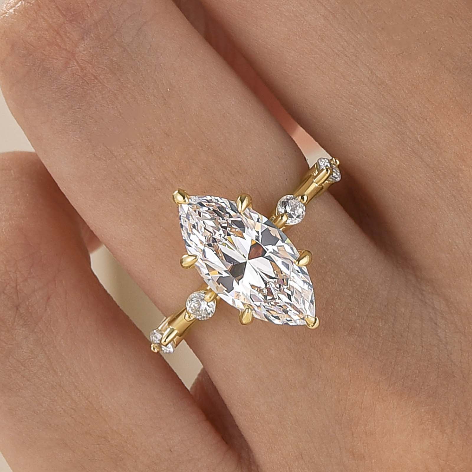 Delicate 3.0Ct Marquise Cut Daily Wearable Engagement Ring in 18K Yellow Gold Sterling Silver