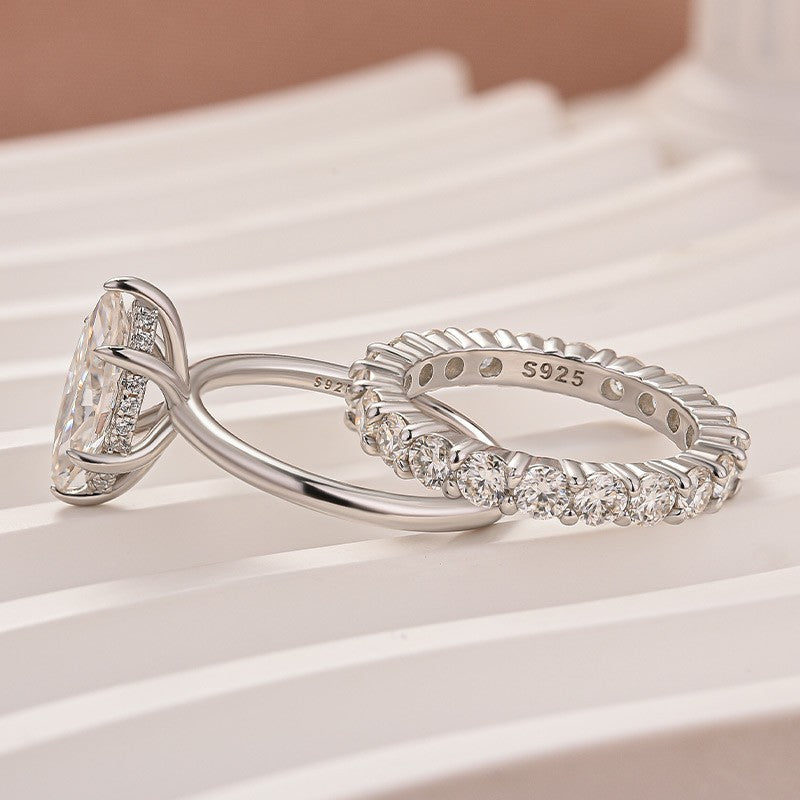 Moissanite 2.0Ct Marquise Cut Solitaire White Gold Engagement Ring with Pavé Eternity Ring
