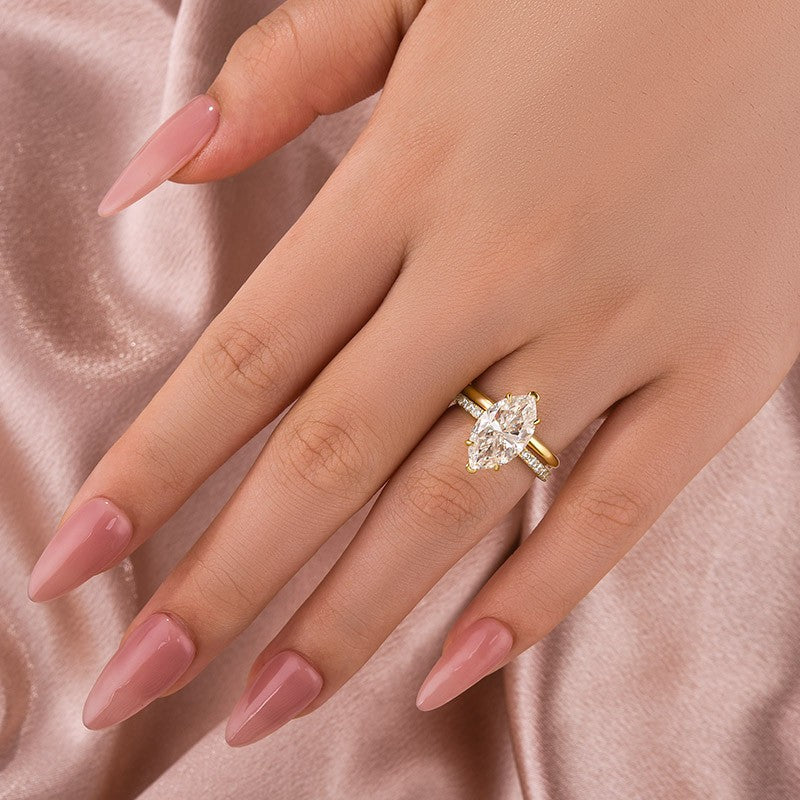 4.0Ct Marquise Cut Yellow Gold Moissanite Diamond Wedding Ring Set - louilyjewelry