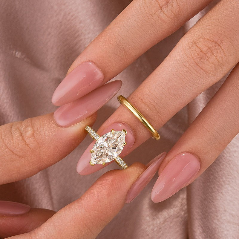 4.0Ct Marquise Cut Yellow Gold Moissanite Diamond Wedding Ring Set - louilyjewelry