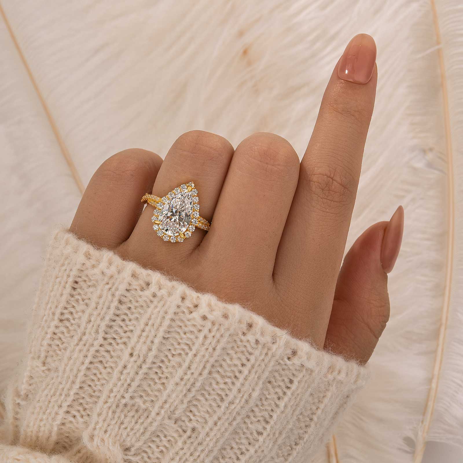 4.0Ct Pear Cut Twist Halo Engagement Ring In Sterling Silver