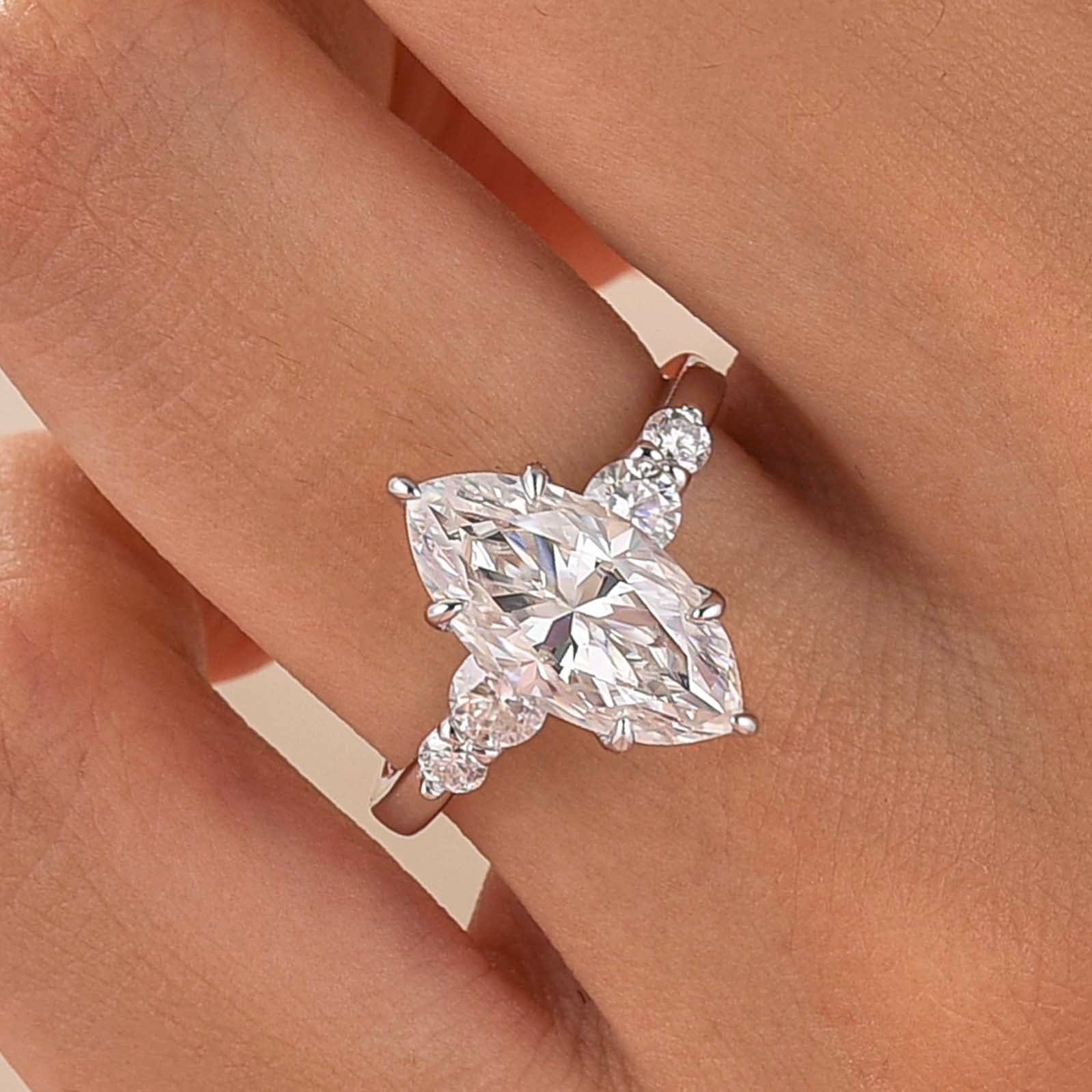 Moissanite 3.0CT Marquise Cut Classic Side Stone Travel Ring For Self‑Gift