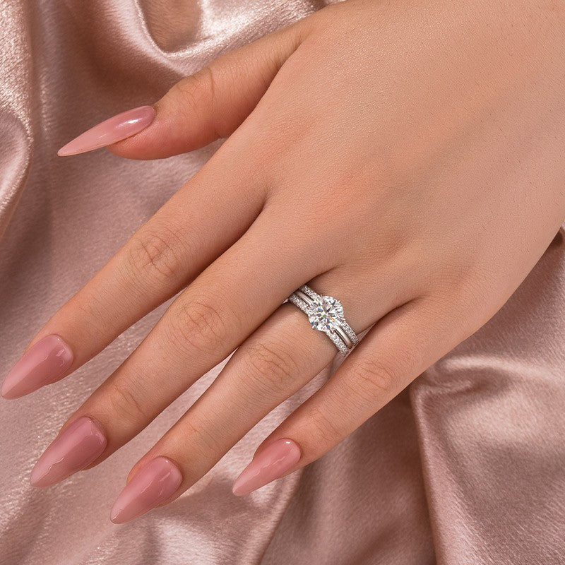 Solitaire 2.0 Ct Round Cut 3PC White Gold Moissanite Diamond Wedding Ring - louilyjewelry