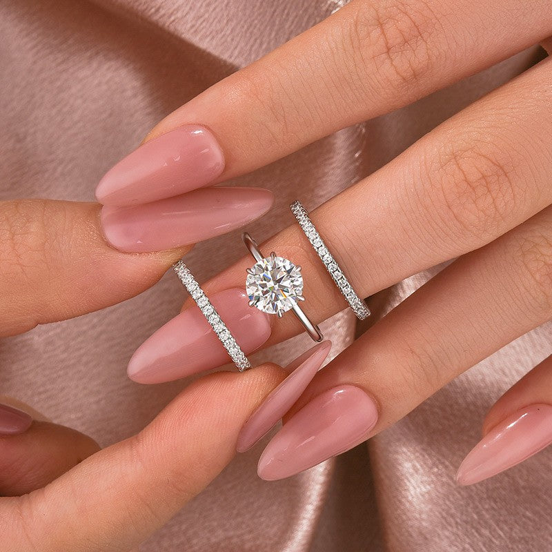 Solitaire 2.0 Ct Round Cut 3PC White Gold Moissanite Diamond Wedding Ring - louilyjewelry