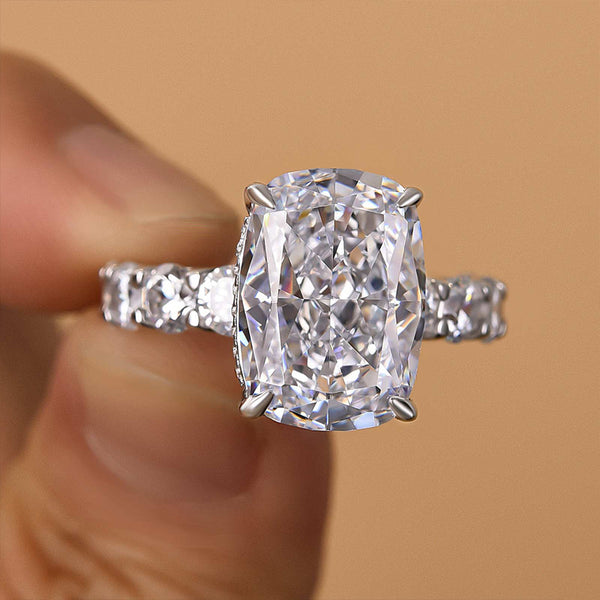 Louily Gorgeous Elongated Crushed Ice Cushion Cut Engagement Ring