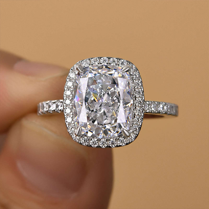 Louily Luxurious Halo Cushion Cut Simulated Diamond Engagement Ring In Sterling Silver - louilyjewelry