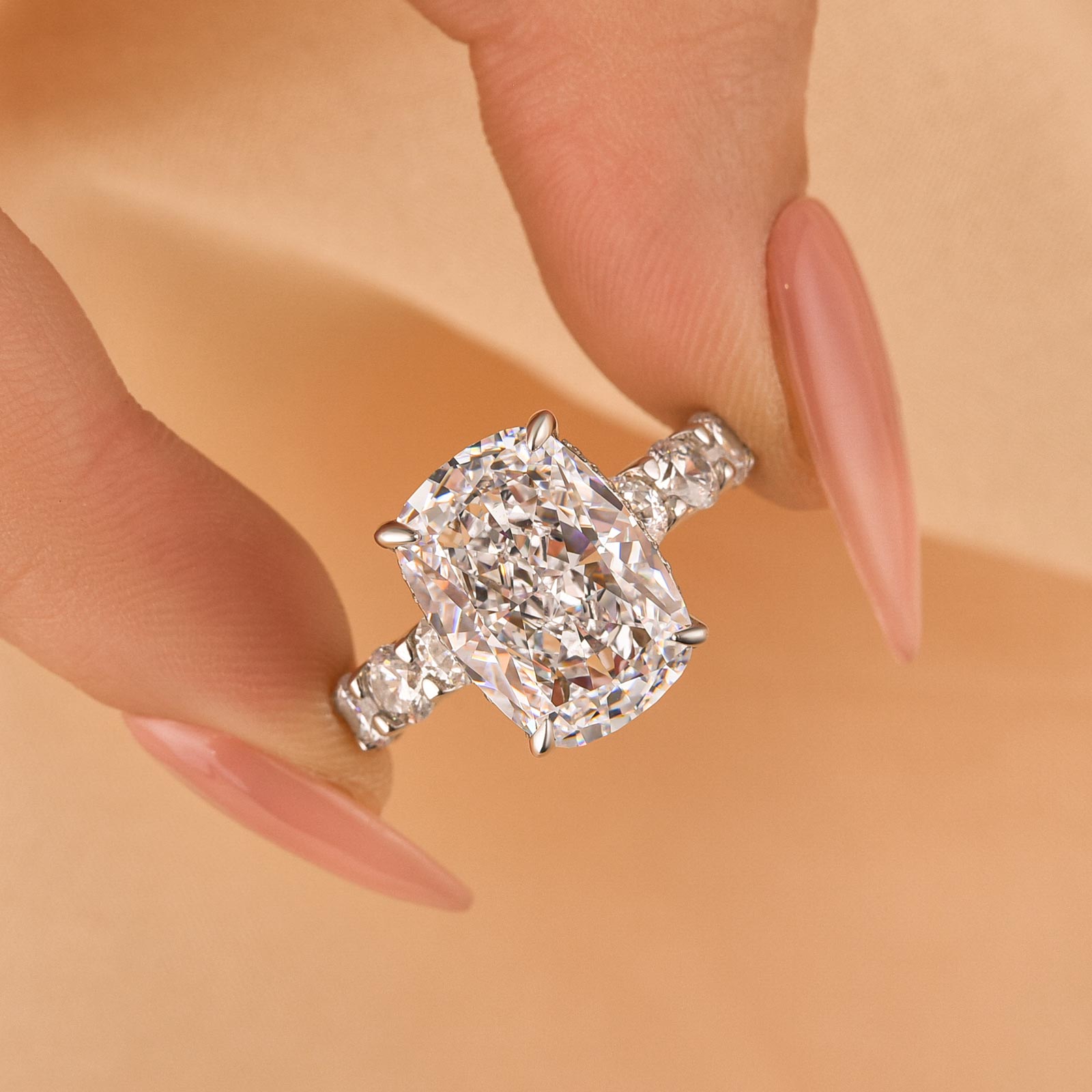 Louily Gorgeous Elongated Crushed Ice Cushion Cut Engagement Ring - louilyjewelry