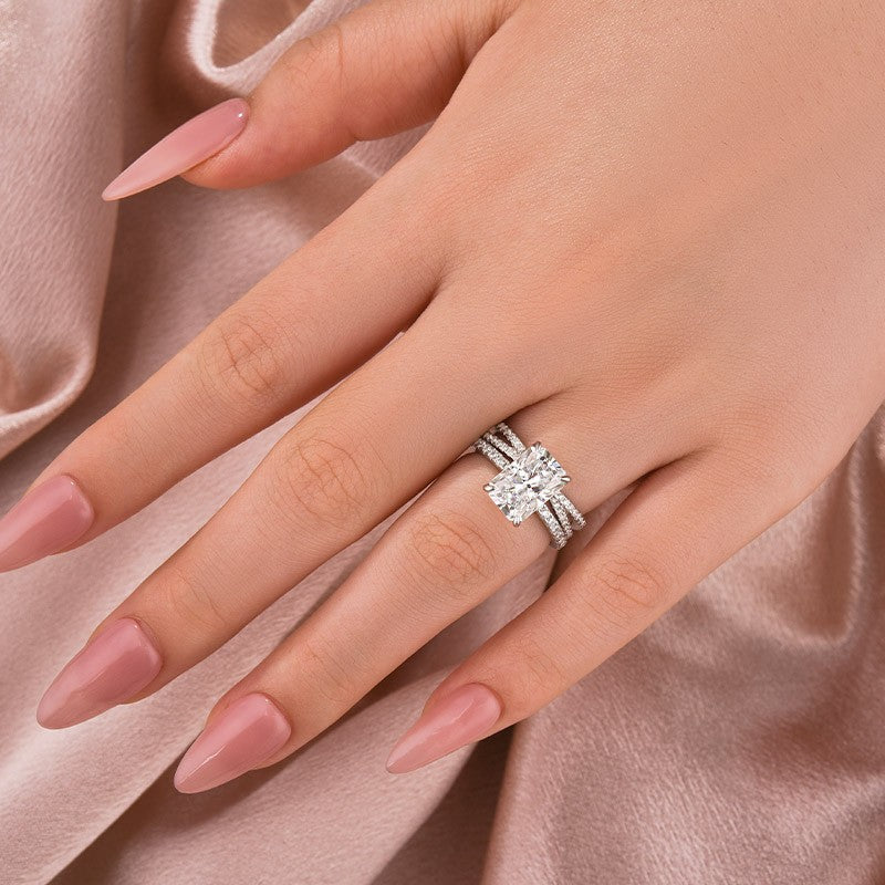 3.5Ct Radiant Cut White Gold Moissanite Diamond Wedding Ring with Criss Cross Band - louilyjewelry