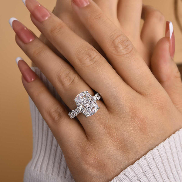 Louily Gorgeous Elongated Crushed Ice Cushion Cut Engagement Ring