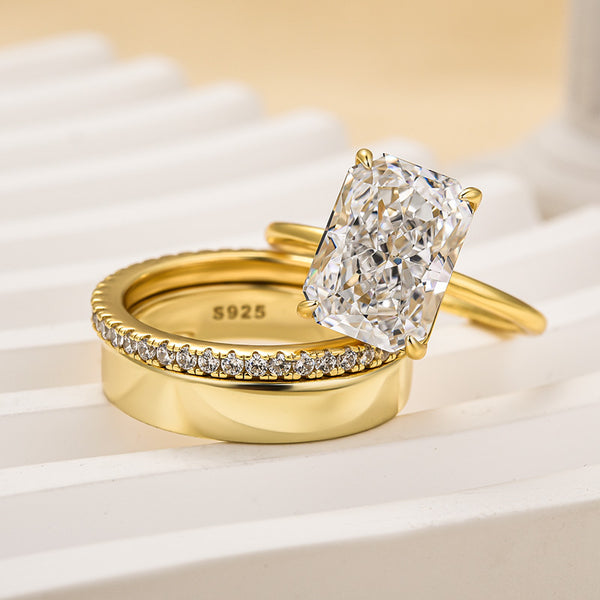 Louily Yellow Gold Classic Radiant Cut 3PC Wedding Set