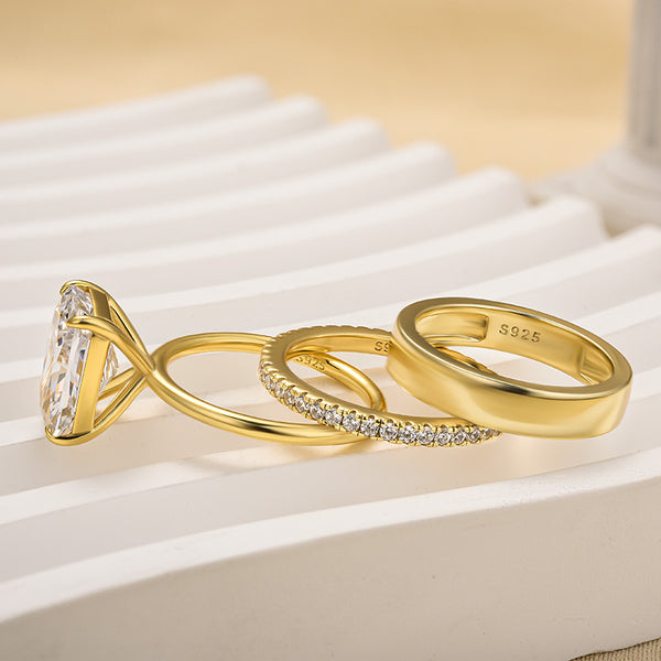 Louily Yellow Gold Classic Radiant Cut 3PC Wedding Set