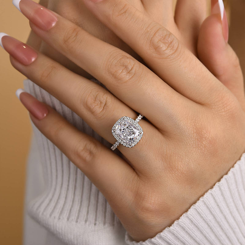 Louily Luxurious Halo Cushion Cut Simulated Diamond Engagement Ring In Sterling Silver - louilyjewelry