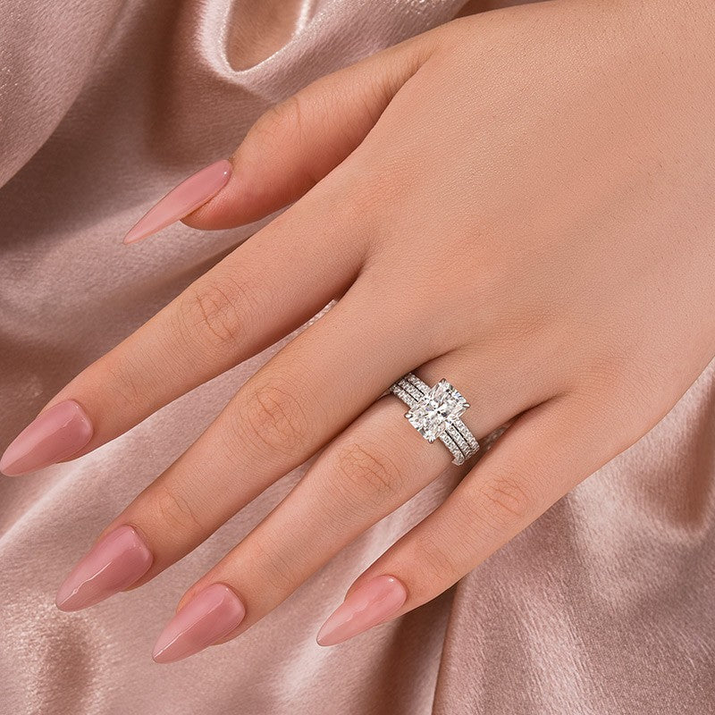3.5Ct Radiant Cut 3PC White Gold Moissanite Diamond Wedding Ring - louilyjewelry