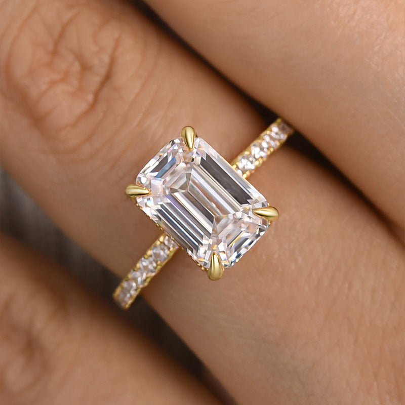 Louily Classic Emerald Cut Engagement Ring In Sterling Silver - louilyjewelry