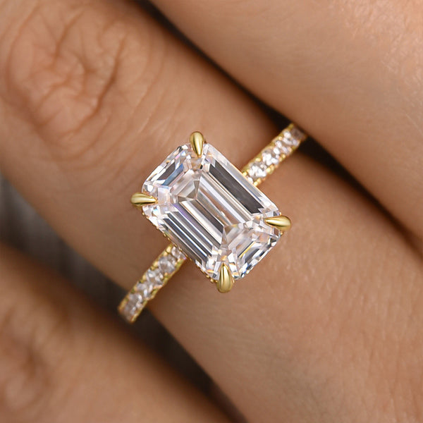 Louily Classic Emerald Cut Engagement Ring In Sterling Silver