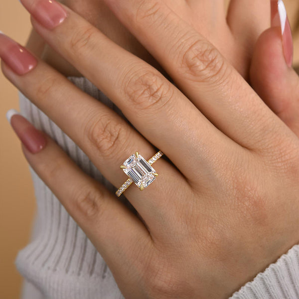 Louily Classic Emerald Cut Engagement Ring In Sterling Silver