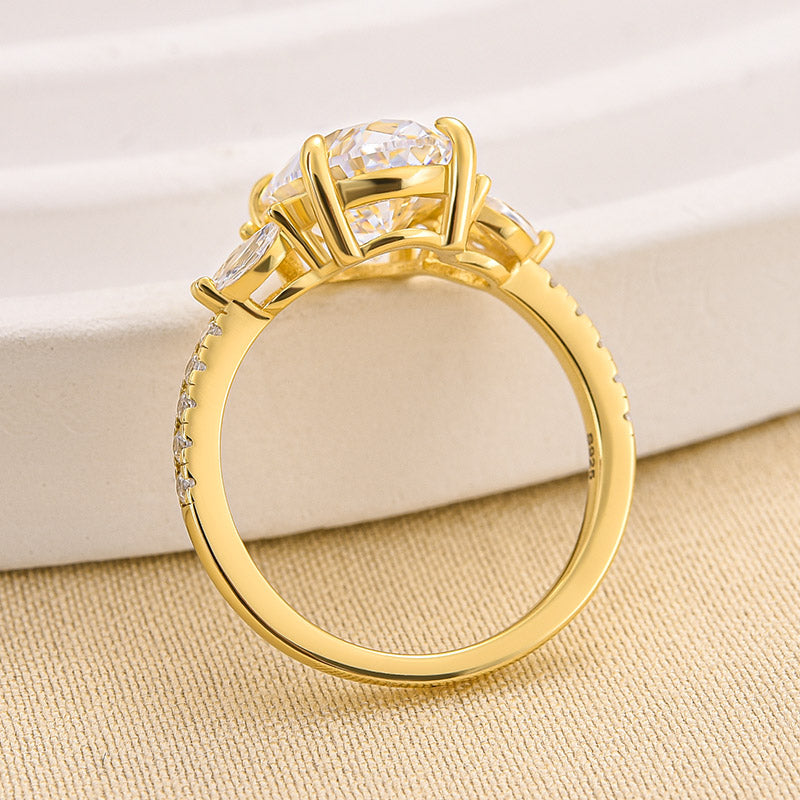 Louily Sparkle Five Stone Yellow Gold Oval Cut Engagement Ring In Sterling Silver - louilyjewelry