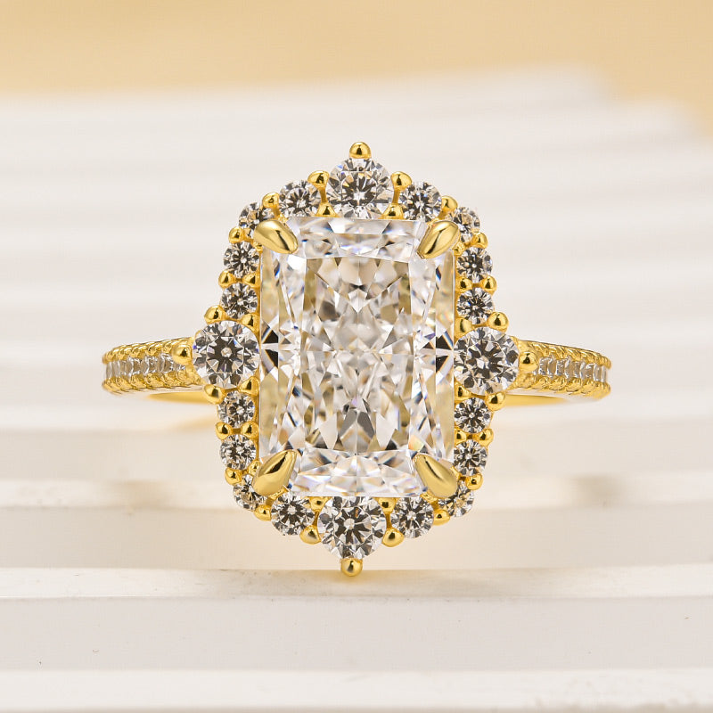 Louily Gorgeous Halo Radiant Cut Simulated Diamond Engagement Ring In Sterling Silver - louilyjewelry