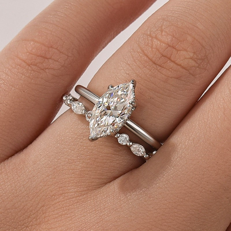 Moissanite 2.0 Ct Marquise Cut Solitaire White Gold Engagement Ring with Round & Marquise Accents Bands