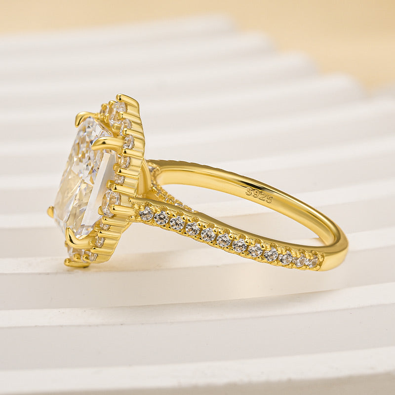 Louily Gorgeous Halo Radiant Cut Simulated Diamond Engagement Ring In Sterling Silver - louilyjewelry