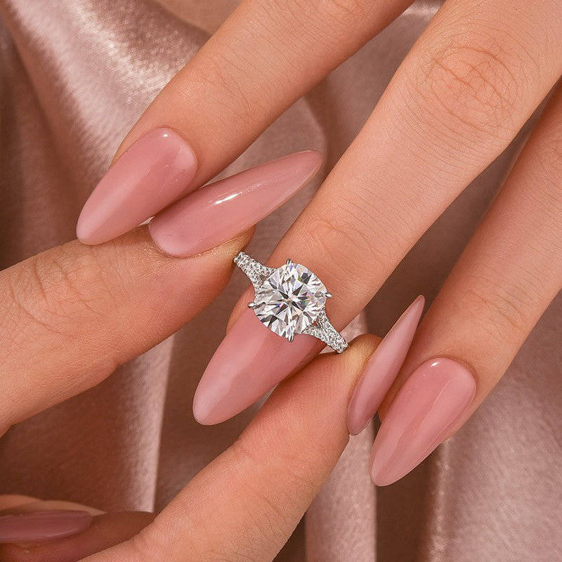 Moissanite 3.5Ct Cushion Cut Split Shank White Gold Engagement Ring - louilyjewelry